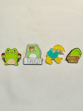 Cute Frog Enamel Pin Bundle 🐸 Kawaii Cottagecore Pins Set of 4